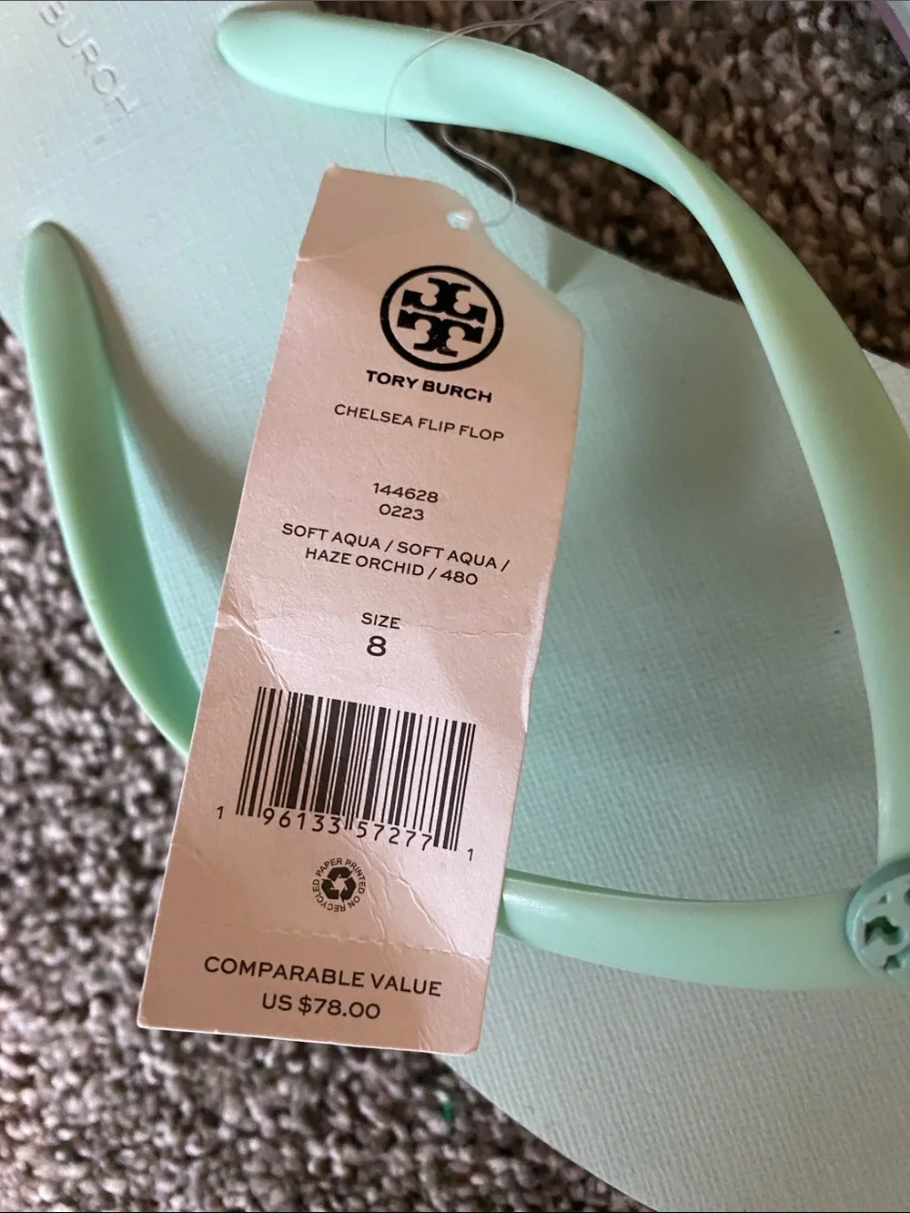 Tory Burch Mint Green Logo Thong Sandals
